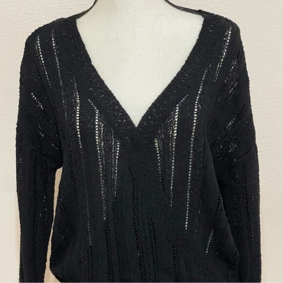 ASTR The Label Sweater Wrap FrontvBlack Knit Surplice Pointelle Top Size XL - Picture 6 of 14